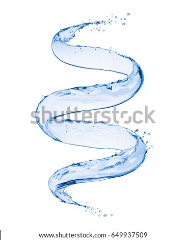 Splashes of water in a swirling shape, isolated on white background  Royalty-Free Stock Photo #649937509