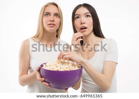
Two women isolated on a white background.