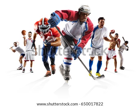 Sport collage boxing soccer american football basketball baseball ice hockey etc Royalty-Free Stock Photo #650017822