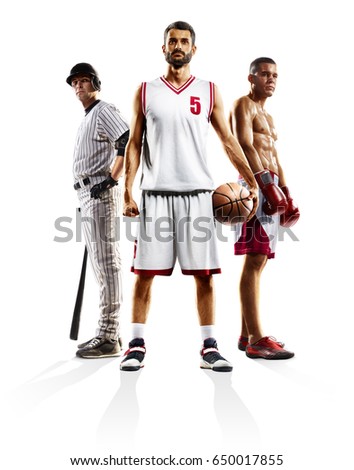 Multi sport collage basketball baseball boxing Royalty-Free Stock Photo #650017855
