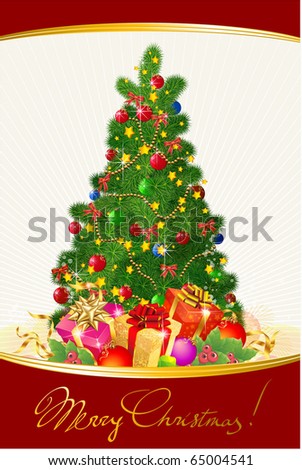Christmas tree with gifts. Vector.