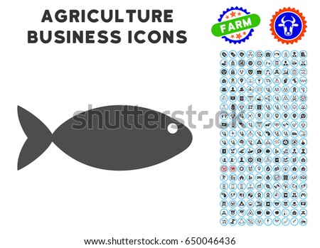 Fish gray icon with agriculture business pictogram set. Vector illustration style is a flat iconic symbol. Agriculture icons are rounded with blue circles. Designed for web and software interfaces.