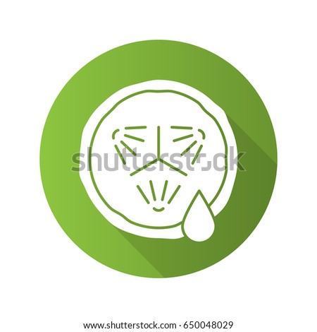 Cucumber slice with juice. Flat design long shadow glyph icon. Spa. Cucumber facial mask. Vector silhouette illustration