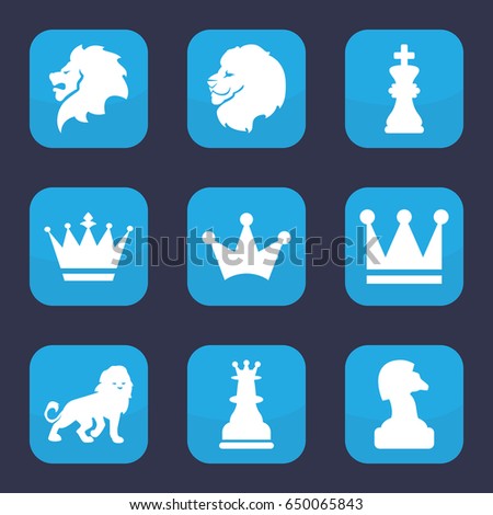 King icon. set of 9 filled king icons such as lion, crown, crown, chess king