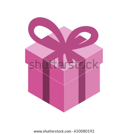 Gift vector illustration. Pink box in isometric view