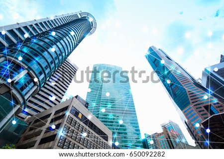 Wifi icon and city scape and network connection concept, Smart city Royalty-Free Stock Photo #650092282