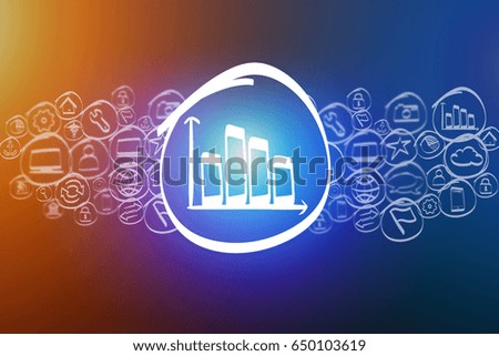 View of a Chart business graph mixed in a cloud of icon isolated on a background
