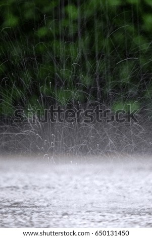Dark background shot of rain falling with slow speed shutter.
