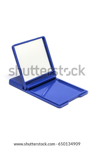 Blue cosmetic mirror on white background