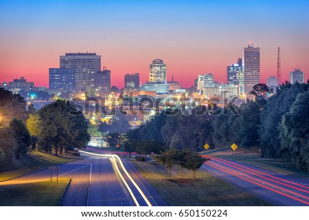 Columbia, South Carolina, USA skyline and highway. Royalty-Free Stock Photo #650150224