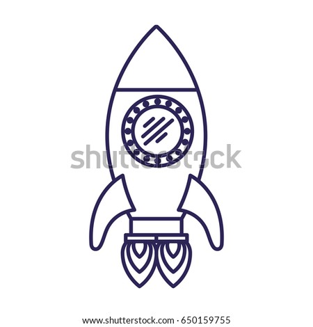 purple line contour of space rocket with two turbines vector illustration