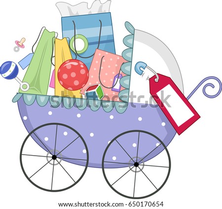 Illustration of Shopping Bags and Cute Baby Toys inside a Baby Stroller