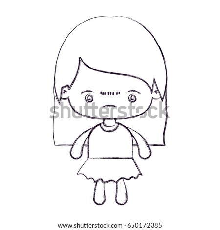 blurred thin silhouette of kawaii little girl with straight hair and facial expression bored vector illustration