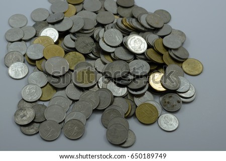 Many of Thai Baht silver and gold coins for background 