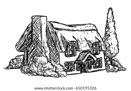 A farm cottage house in a retro grunge hand drawn style