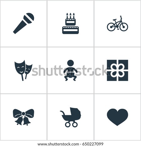 Vector Illustration Set Of Simple Holiday Icons. Elements Resonate, Box, Confectionery And Other Synonyms Speech, Confectionery And Bells.