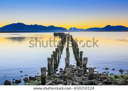 Puerto Natales in Patagonia, Chile. Old Dock in Almirante Montt golf.