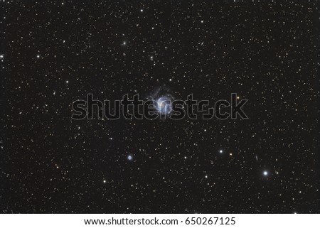 Wide field view of the Pinwheel Galaxy in Ursa Major Royalty-Free Stock Photo #650267125