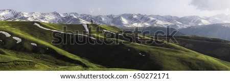 Panorama of the mountains (Plateu Assy, Almaty, Kazakhstan) Royalty-Free Stock Photo #650272171