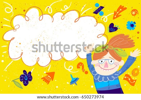 Vector hand drawn illustration of funny girl and place for text.
