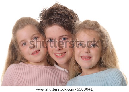 brother with twin sisters headshot