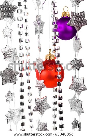 Christmas decoration with silver stars isolated on white