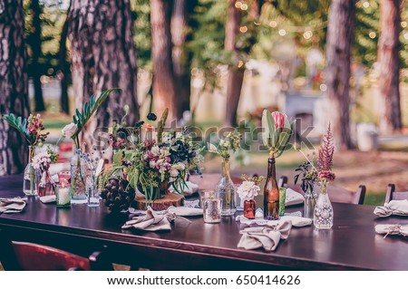 wedding decoration with flowers. vintage picture