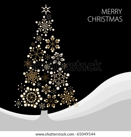 Christmas tree made from simple abstract golden snowflakes