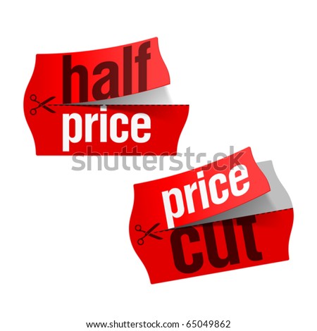 Price cut and Half price stickers. Vector. Royalty-Free Stock Photo #65049862
