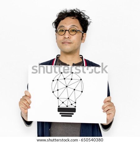 Man holding billboard network graphic overlay