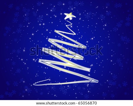 Abstract Christmas tree and snow on the blue background