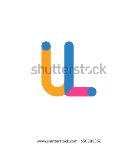Initial letter logo UL overlapping round line, yellow blue magenta