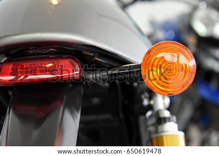 close up of Turn signal tail light and brake light of motorcycle