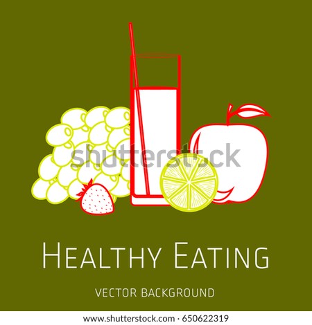 Concept of a healthy diet, vector background, assorted fresh fruits, healthy lifestyle, banner, silhouette
