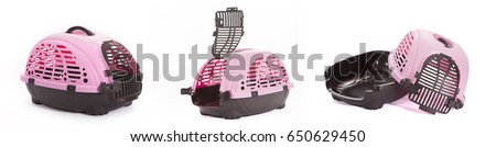 Portable animal cage on white background