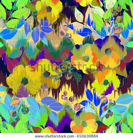 Nature flowers and leaves seamless pattern background .Realistic photo collage - clip art. Layer effect