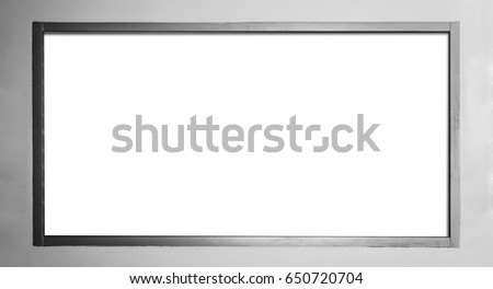 Panoramic stainless window frame on white wall, isolated on white background