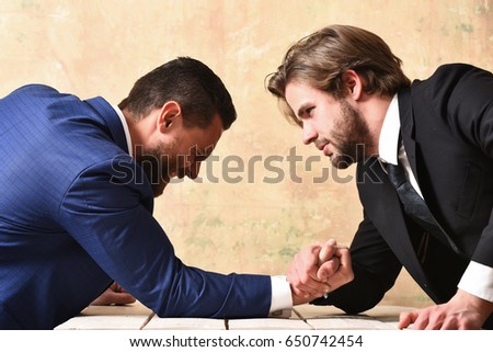 loser man shouting, arm wrestling defeat and victory of businessman in suit