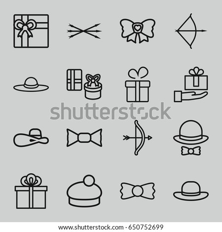 Bow icons set. set of 16 bow outline icons such as present, gift, woman hat