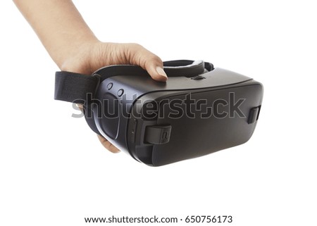 Hand with Virtual reality goggles on white background