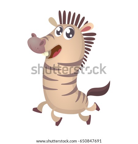 Cute cartoon zebra character icon. Wild animal collection. Baby education. Isolated on white background. Flat design. Vector illustration of zebra running and smiling