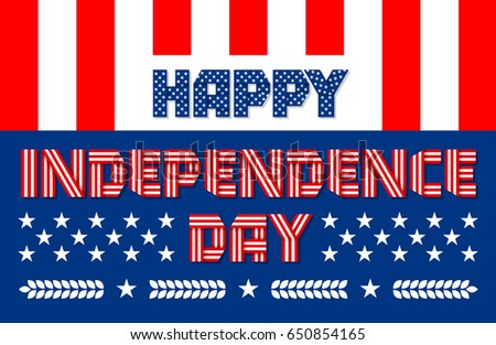 Happy Independence Day banner. Text made of interlaced ribbons with USA flag's stars and stripes. Vector illustration.