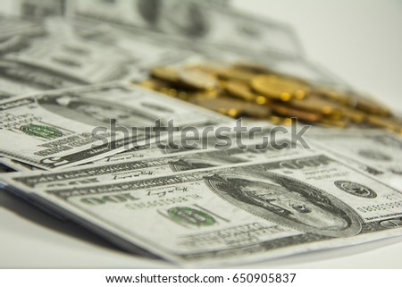 Finance concept. Money stacks. Hundred dollar banknotes isolated on white background. Money concept. Stack growing business.