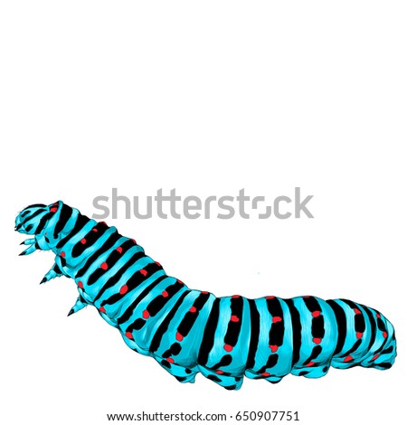 blue caterpillar crawling, sketch vector graphics color picture