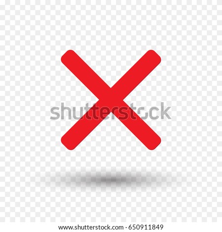 Red cross icon isolated on transparent background. Symbol No or X button for correct, vote, check, not approved, error, wrong and failed decision. Vector stop sign or mark graphic element for design.