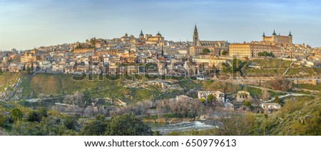 Panorama of Toledo from across the Tagus river, Spain 