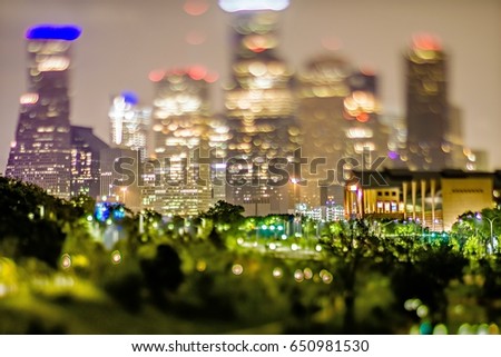 city of houston texas downtown skyline with tilt lens