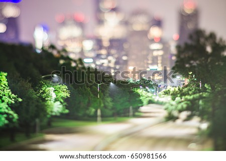 city of houston texas downtown skyline with tilt lens