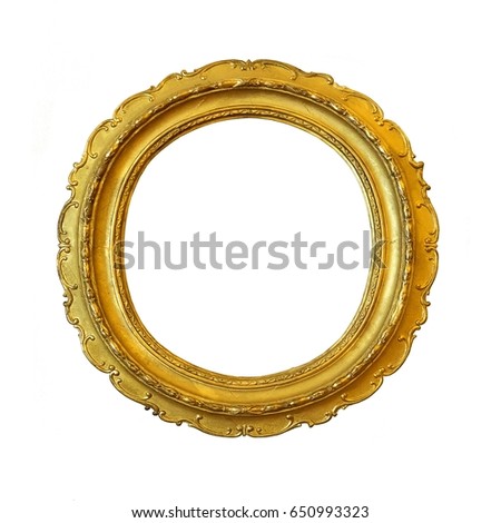 Golden round frame for paintings, mirrors or photo isolated on white background