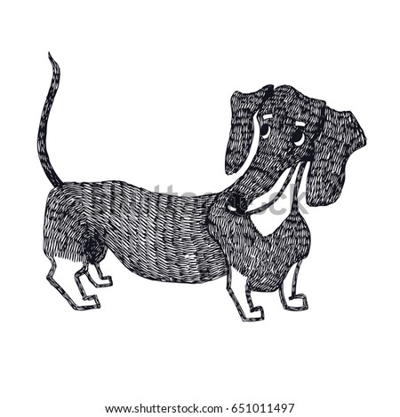 Dachshund Hand drawing Isolated Object